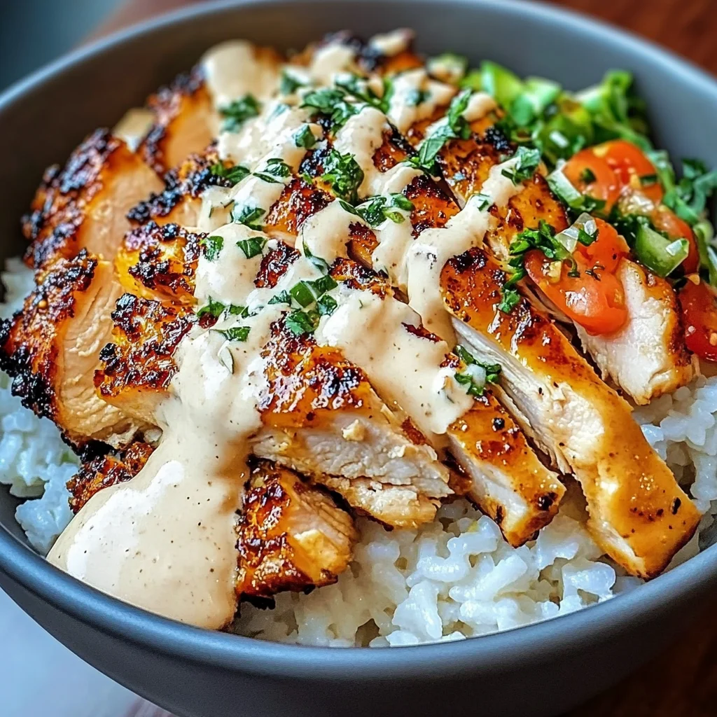 Chicken & Rice Bowls With Creamy Garlic Sauce