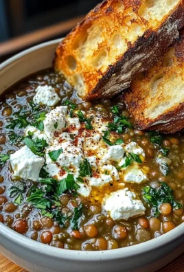 French Lentil Soup With Crispy Bread And Feta