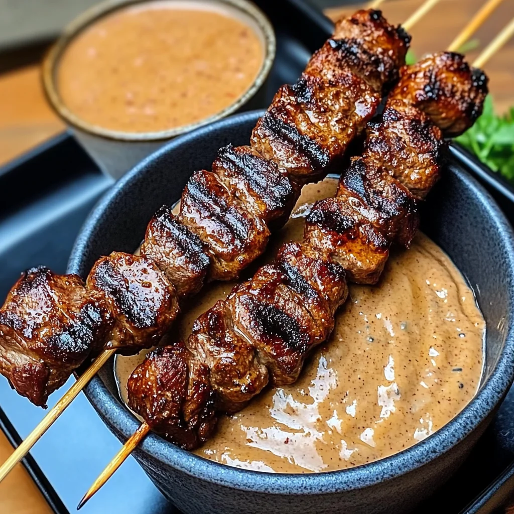 Grilled Beef Skewers With Creamy Peanut Sauce