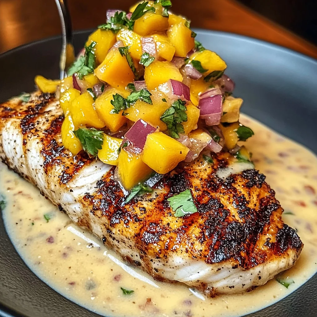 Grilled Fish With Mango Salsa & Creamy Sauce