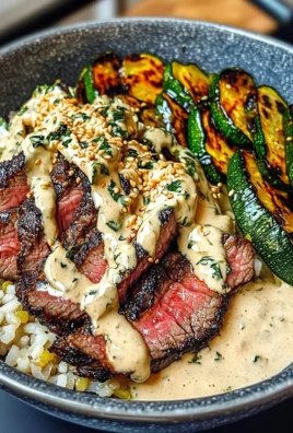 Grilled Steak Bowl With Creamy Sauce & Grilled Zucchini