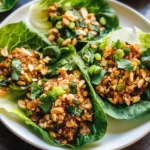 Peanut Chicken Lettuce Wraps with Ginger Garlic Sauce
