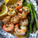 Shrimp and Asparagus Foil Packs with Garlic Lemon Butter Sauce
