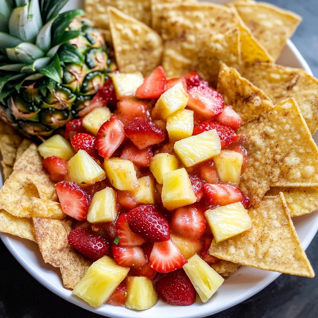 Strawberry Pineapple Fruit Salsa with Cinnamon Tortilla Chips