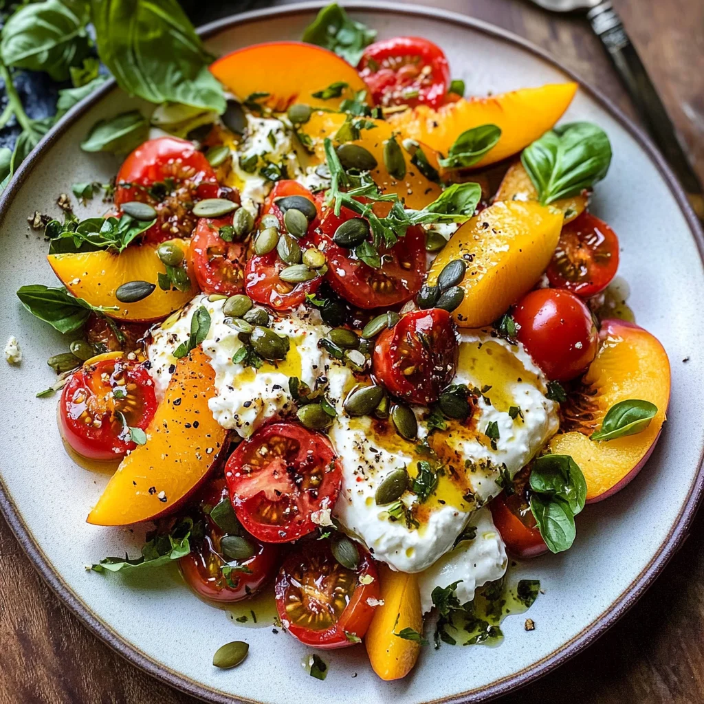 Tomato, Peach, and Burrata Salad