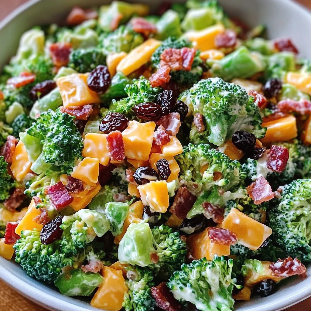 Broccoli Turkey Bacon Salad with Raisins and Cheddar Cheese