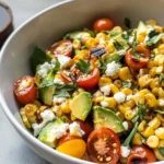 Grilled Corn Salad with Avocado, Goat Cheese & Hot Honey Vinaigrette