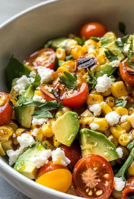 Grilled Corn Salad with Avocado, Goat Cheese & Hot Honey Vinaigrette