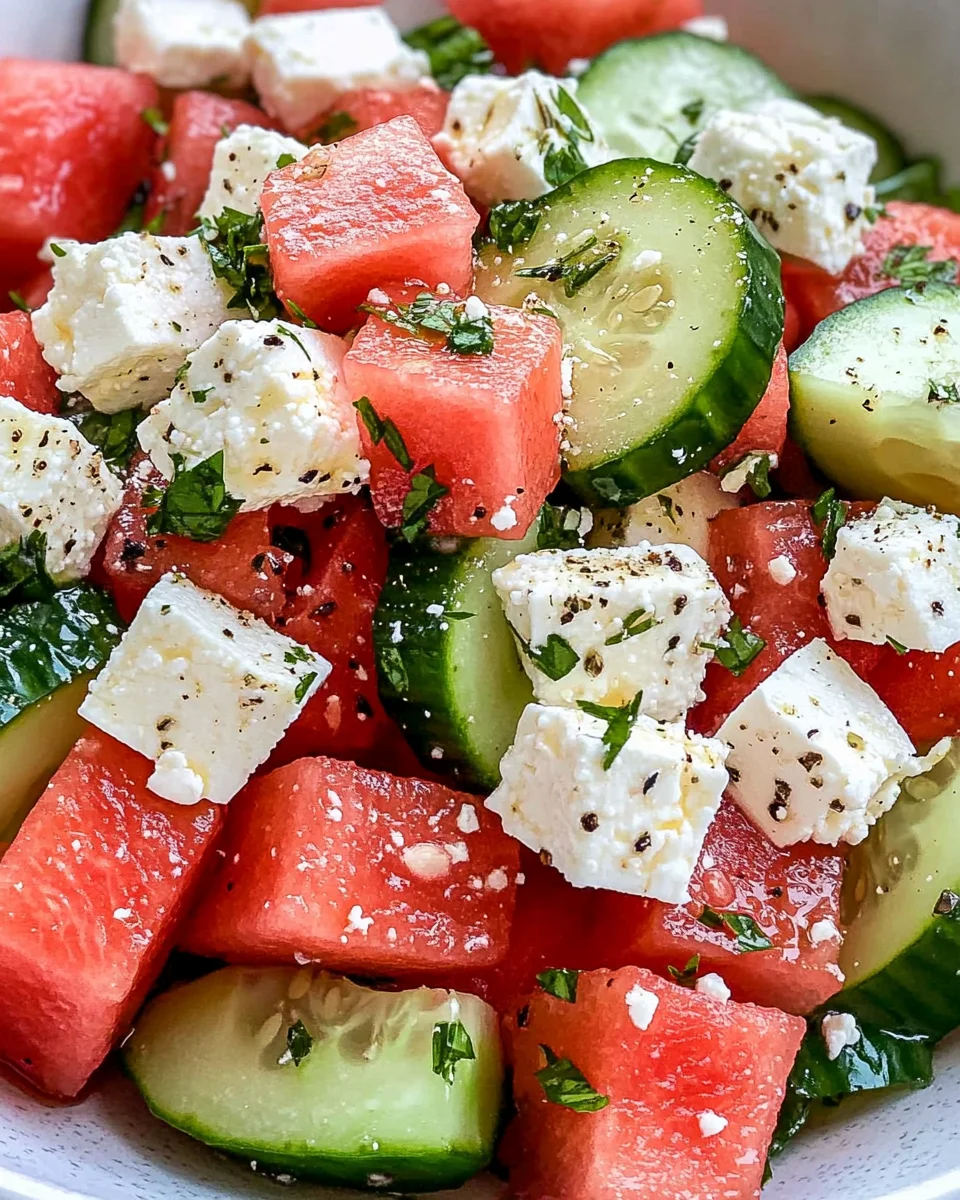 SIMPLE Watermelon + Cucumber + Feta Salad