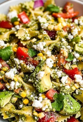 Street Corn Pasta Salad with Cilantro Pesto & Goat Cheese