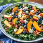 Summer Kale Salad with Peaches and Candied Pecans