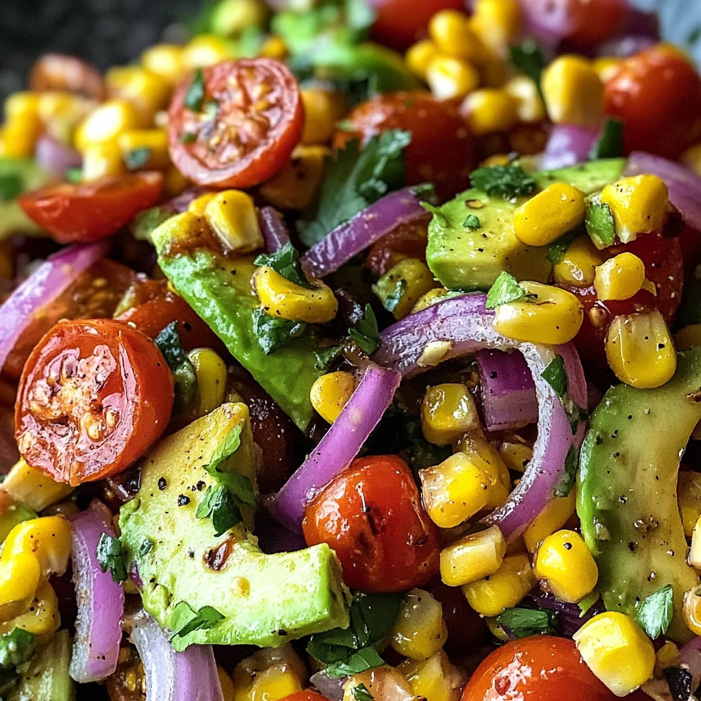 Charred Corn Avocado Salad with Roasted Red Onions