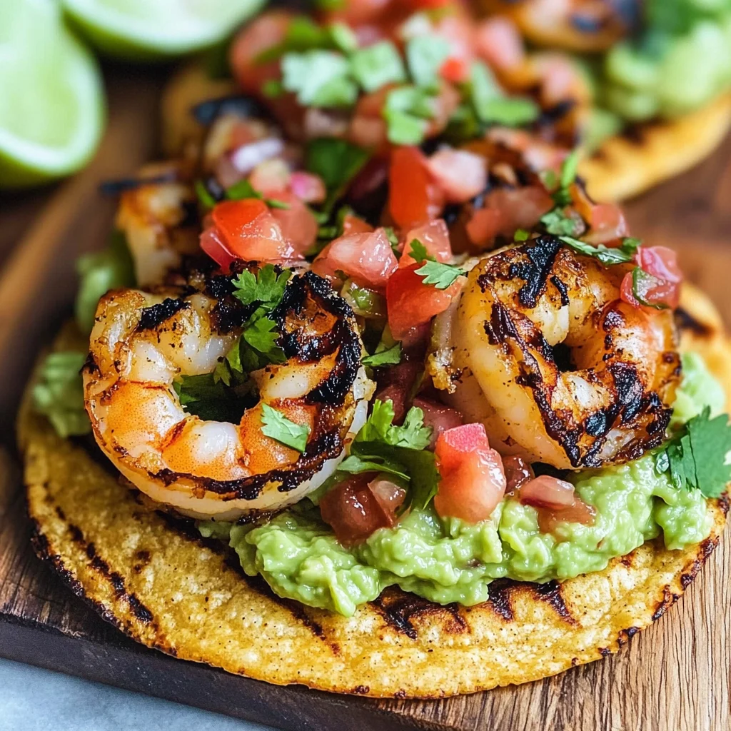 Grilled Shrimp Tostadas with Guacamole & Pico de Gallo