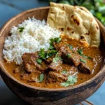 Beef Coconut Curry with Fragrant Rice and Warm Naan