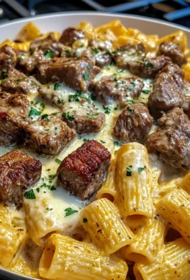 Cheesy Beef Rigatoni in Garlic Cream Sauce