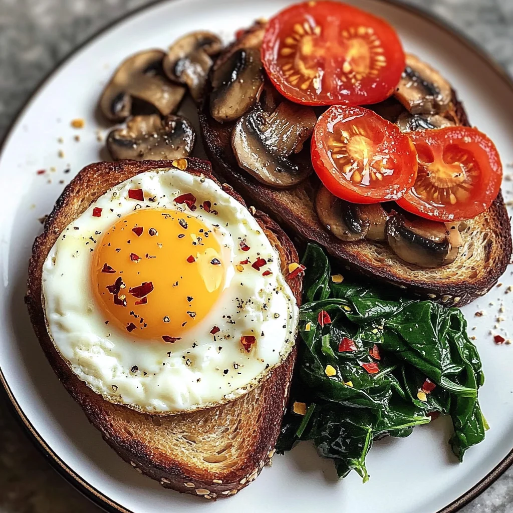 Creamy Tomato & Mushroom Toast Plate with Jammy Eggs & Spinach