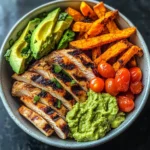 Grilled Chicken Power Bowl with Sweet Potato Fries & Guacamole