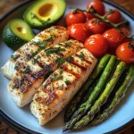 Herb-Grilled Fish with Asparagus, Avocado & Cherry Tomatoes