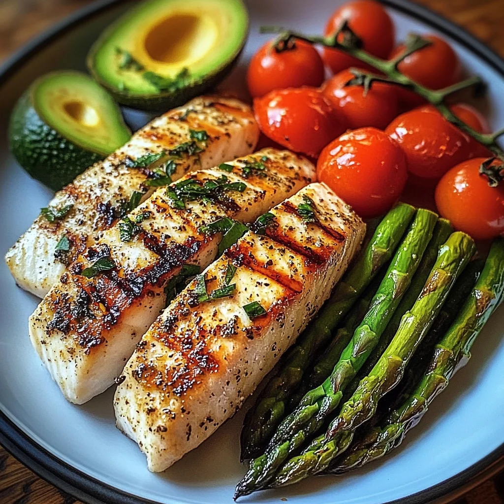 Herb-Grilled Fish with Asparagus, Avocado & Cherry Tomatoes