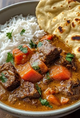 Slow-Cooked Beef in Creamy Coconut Curry with Rice and Garlic Naan