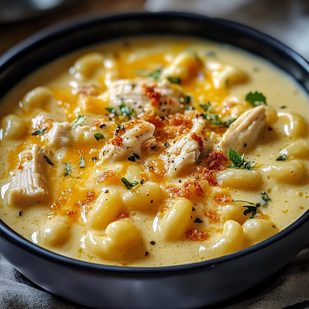 Creamy Chicken Macaroni Cheese Soup