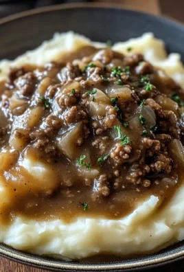 Delicious chicken hamburger Gravy Over Mashed Potatoes