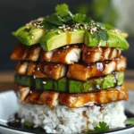 Teriyaki Chicken Avocado Rice Stack