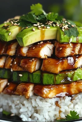 Teriyaki Chicken Avocado Rice Stack